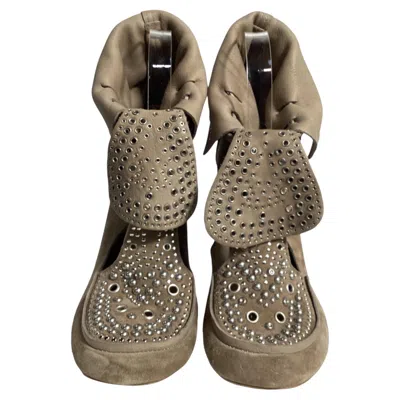 Pre-owned Isabel Marant Mossa Studded Cut Out Ankle Boots In Brown Suede
