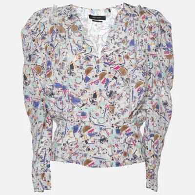 Pre-owned Isabel Marant Multicolor Amba Print Stretch Silk Long Sleeve Blouse M