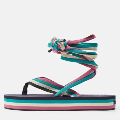 Pre-owned Isabel Marant Multicolor Fabric Wraparound Strap Sandals Size 39