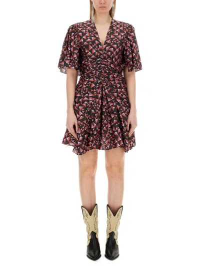 Isabel Marant Multicolor Geometric V Neck Mini Dress