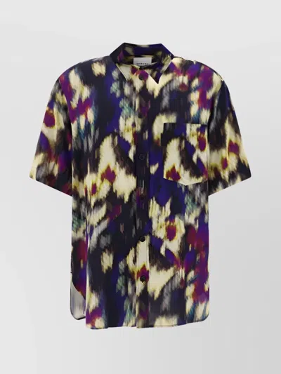 Isabel Marant Multicolor Graphic Print Shirt With Patch Pocket In Blue