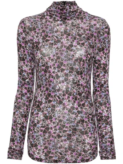 Isabel Marant Joyela Pansy Jersey Mock-neck Long-sleeve Top In Multi