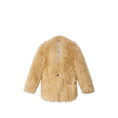 Isabel Marant Pale Yellow Longhaired Faux Fur Coat In Brown