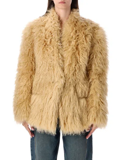 Isabel Marant Mylae Faux Fur Relaxed Jacket With Button Front & Welt Pockets In Pale Yellow