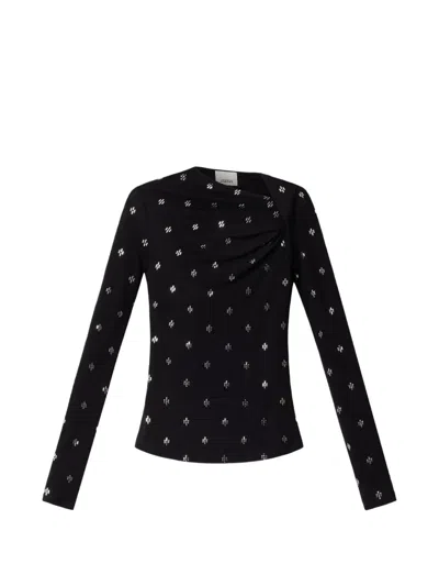 Isabel Marant Embellished Gathered Mesh Top In Black