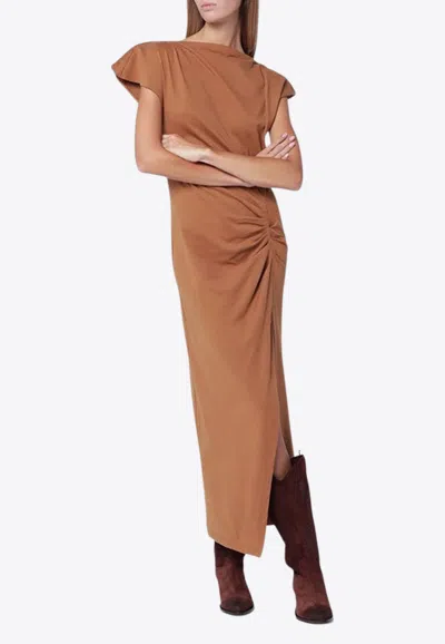 Isabel Marant Nadela Gathered Midi Dress In Brown