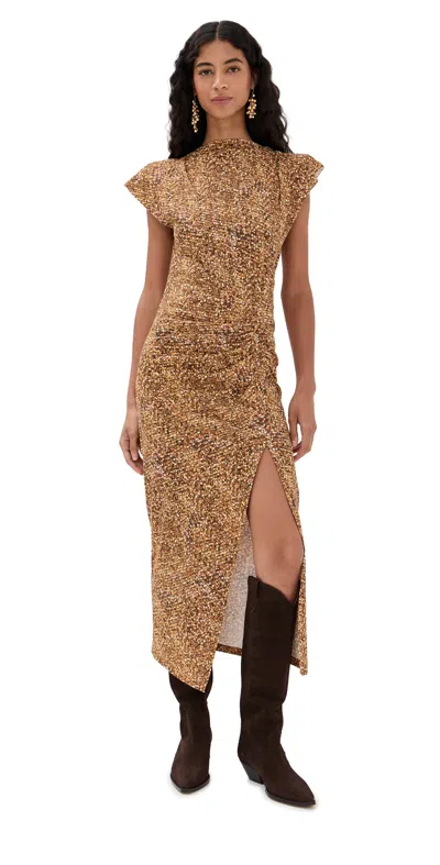 Isabel Marant Nadela Maxi Dress Ochre In Brown