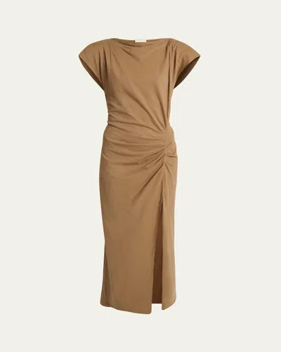 Isabel Marant Nadela Ruched Cotton Jersey Dress In Brown