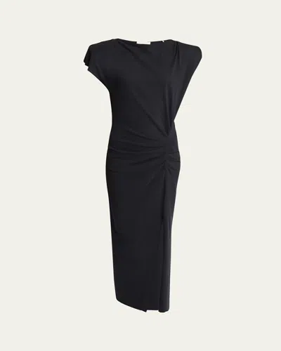 ISABEL MARANT NADELA RUCHED SLIT COTTON MAXI DRESS