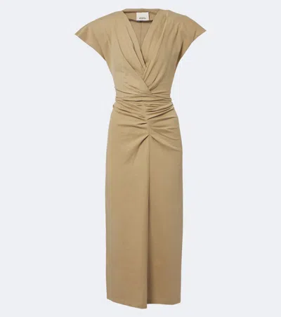 Isabel Marant Nadra Gathered Cotton Jersey Midi Dress In Brown