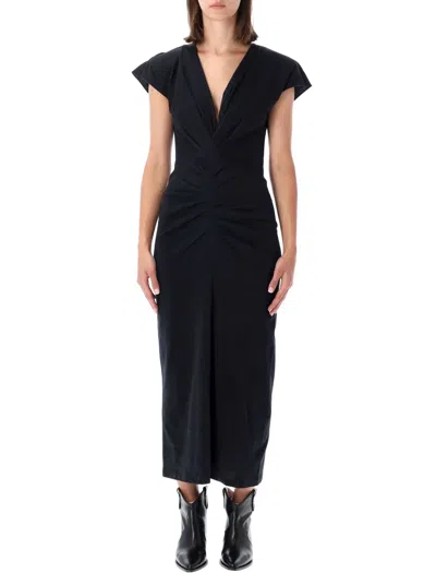 Isabel Marant Nadra Wrap Dress In Black Jersey In Yellow