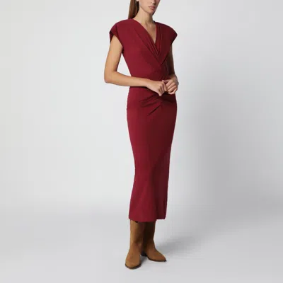 Isabel Marant Cap Sleeve Knotted Stretch V Neck Dress In Red
