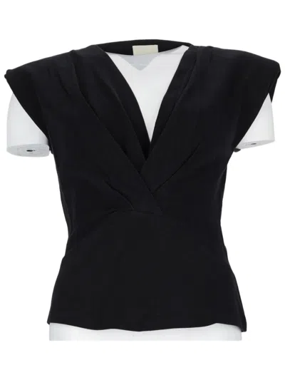 Isabel Marant Nadrine Structured Fitted Deep V-neck Cotton T-shirt In Black
