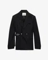 Isabel Marant Pinstripe Studded-belt Jacket In Black