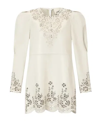 Isabel Marant Nala Laser-cut Leather Mini Dress In White