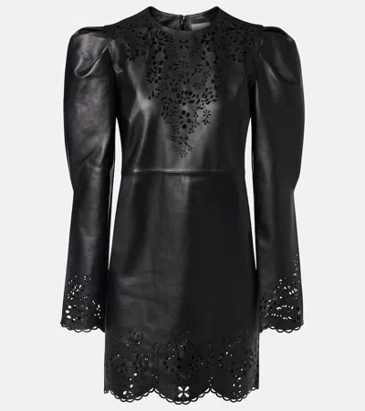 Isabel Marant Nala Laser-cut Leather Minidress In Black