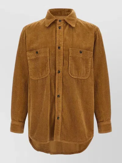 Isabel Marant Nario Corduroy Overshirt Long Sleeves Pockets In Orange