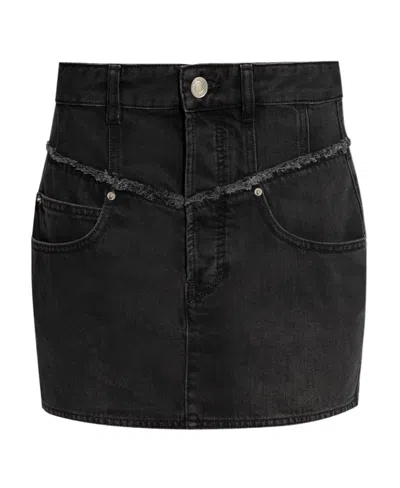 Isabel Marant Narjis Frayed Denim Mini Skirt In Black