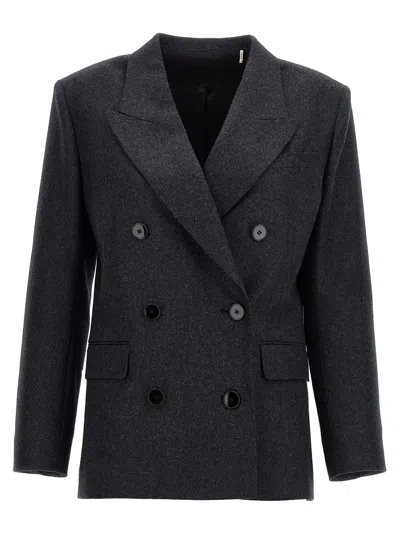 Isabel Marant Natalia Double-breasted Wool-flannel Blazer In Grey