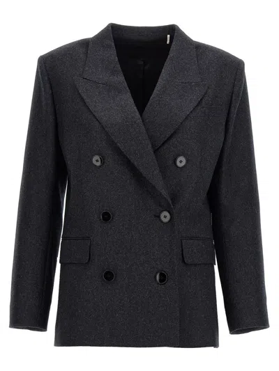 Isabel Marant Natalia Double-breasted Wool-flannel Blazer In Grey