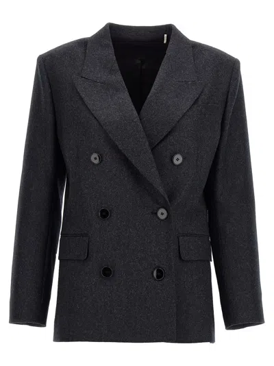 Isabel Marant Natalia Double-breasted Wool-flannel Blazer In Grey