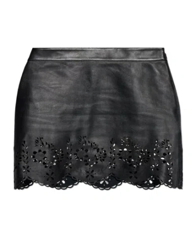 Isabel Marant Natea Laser-cut Leather Mini Skirt In Black