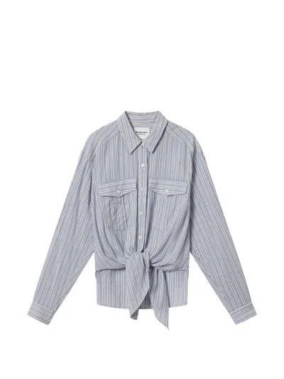 Isabel Marant Etoile Nath Tie-up Striped Cotton Voile Shirt In Blue