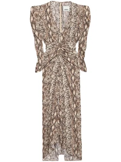 ISABEL MARANT NATURAL ALBINI GATHERED SILK BLEND MIDI DRESS