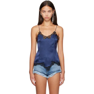 Isabel Marant Amael Lace-trimmed Stretch-silk Satin Camisole In Blue