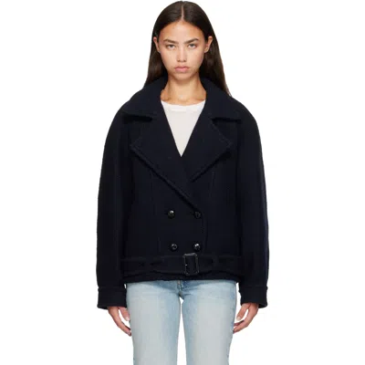 Isabel Marant Navy Elvane Wool Coat In Black