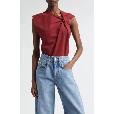 Isabel Marant Nayda Asymmetric Cotton Slub Top In Burgundy