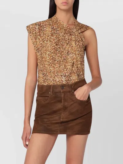 Isabel Marant Nayda Asymmetric T-shirt Ochre Print In Brown