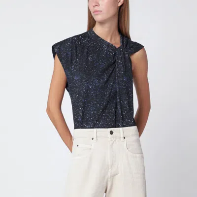 Isabel Marant Nayda Asymmetrical T-shirt With Midnight Blue Print