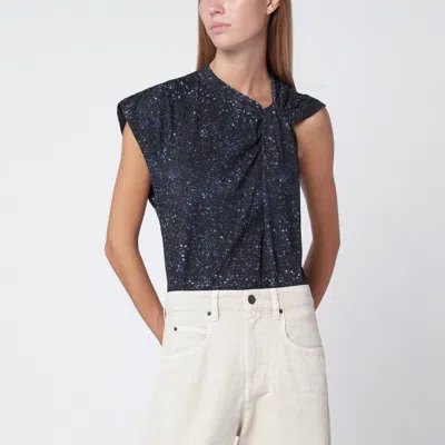 ISABEL MARANT ISABEL MARANT NAYDA ASYMMETRICAL T-SHIRT WITH MIDNIGHT BLUE PRINT