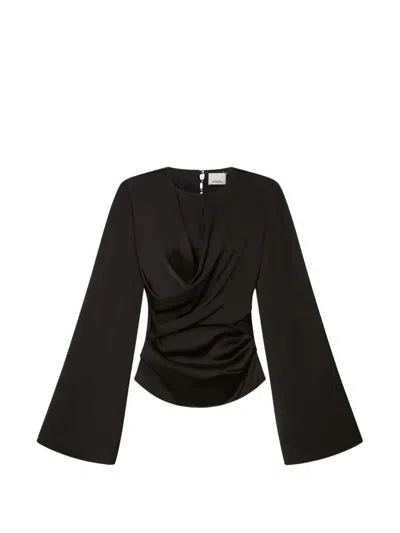 Isabel Marant Neame Draped Satin Flare-sleeve Top In Multi