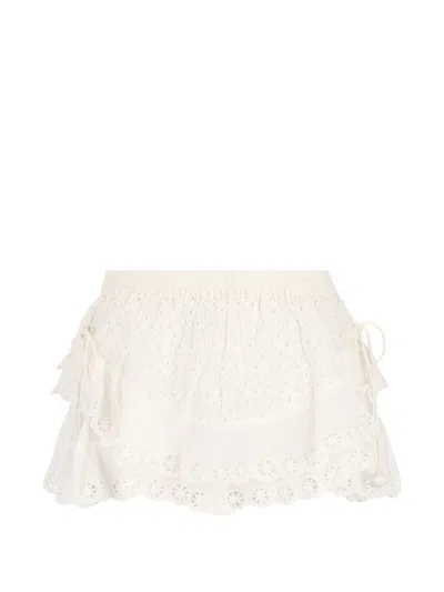 Isabel Marant Neis Shorts Bow Accents Lace Layers In Neutral