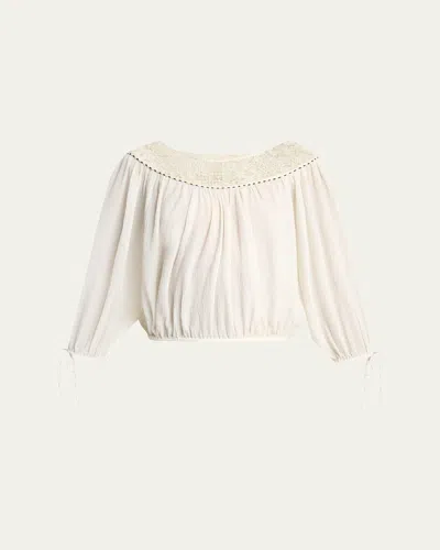 Isabel Marant Nelida Guipure Lace-trim Silk Gauze Drawstring Blouse In White