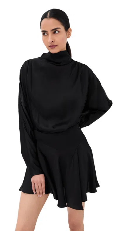 Isabel Marant Dress Asymmetric Hem Draped Neckline Satin In Black