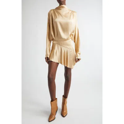 Isabel Marant Neline Long Sleeve Asymmetric Satin Minidress In Neutral