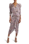 ISABEL MARANT NEMIL ABSTRACT PRINT RUCHED MIDI DRESS