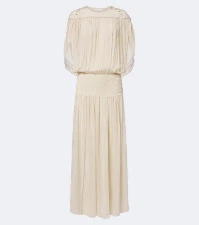 Isabel Marant Nesrine Beaded Shirred Silk Maxi Dress In White