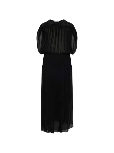 Isabel Marant Nesrine Smocked Silk Maxi Dress In Black