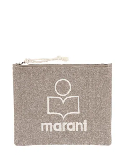 Isabel Marant Netia Logo Detailed Clutch Bag In Gray