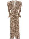 Isabel Marant Albini Printed Gathered Three-quarter Sleeve Dress In Brown