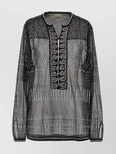ISABEL MARANT 'NICKIE' SHEER FABRIC EMBELLISHED BLOUSE WITH KEYHOLE BACK