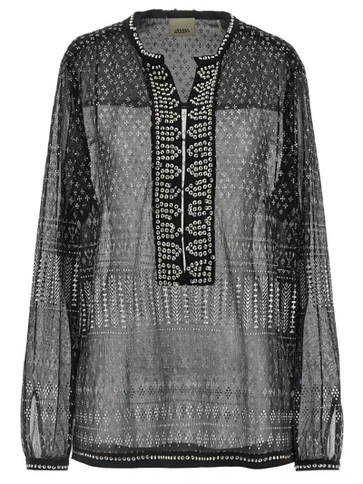Isabel Marant 'nickie' Sheer Fabric Embellished Blouse With Keyhole Back In Black
