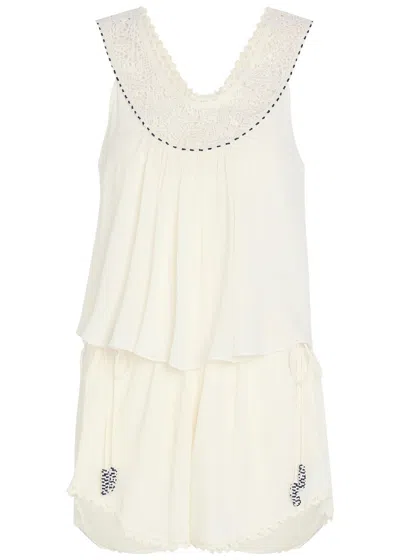 Isabel Marant Nilany Lace-trim Silk-georgette Playsuit In Ecru