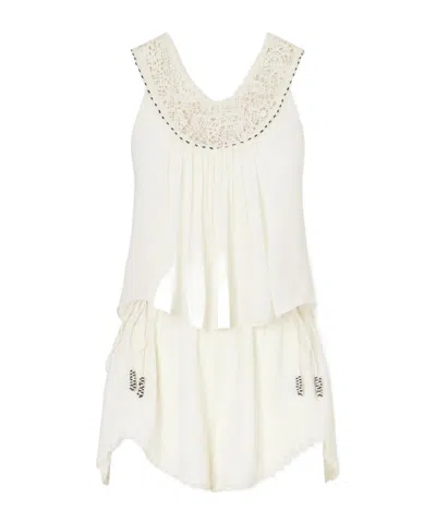 Isabel Marant Nilany Lace-trimmed Silk-crepe Playsuit In Neutral