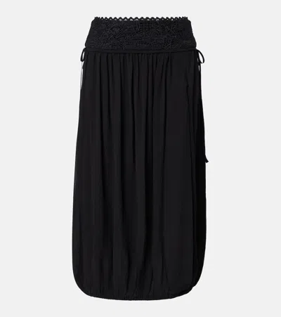 Isabel Marant Nilma Guipure Lace-trimmed Silk Midi Skirt In Black
