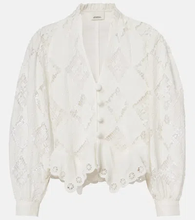 Isabel Marant Nina Broderie Anglaise Cotton And Linen Blouse In White